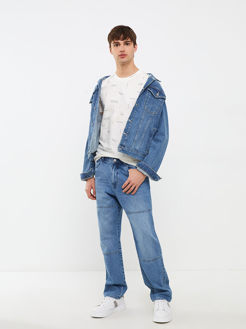 Ekru Bisiklet Yaka Kısa Kollu Baskılı Penye Erkek Tişört