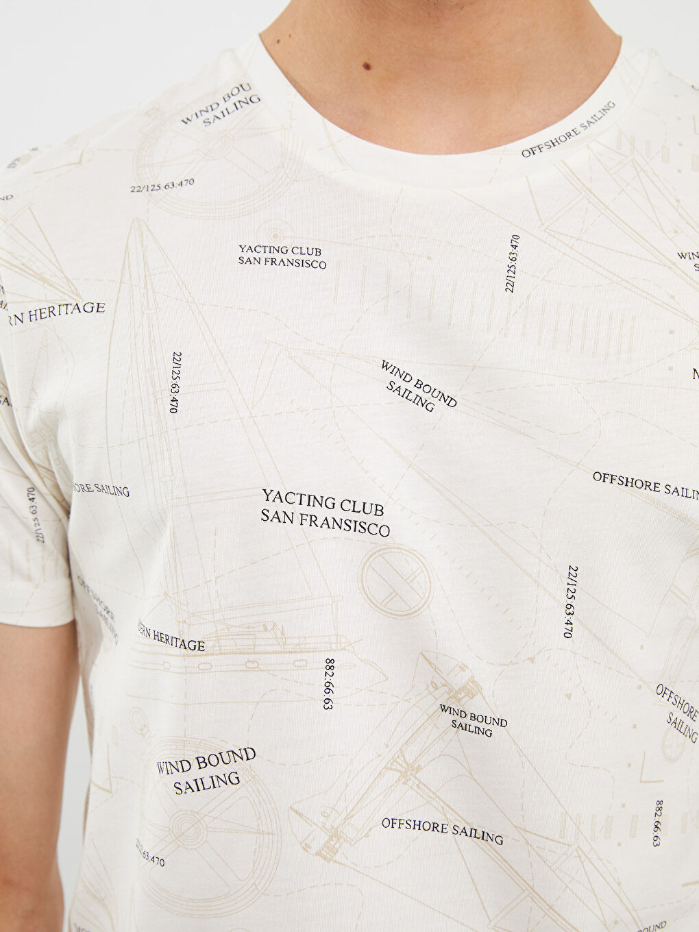 Ekru Bisiklet Yaka Kısa Kollu Baskılı Penye Erkek Tişört-3