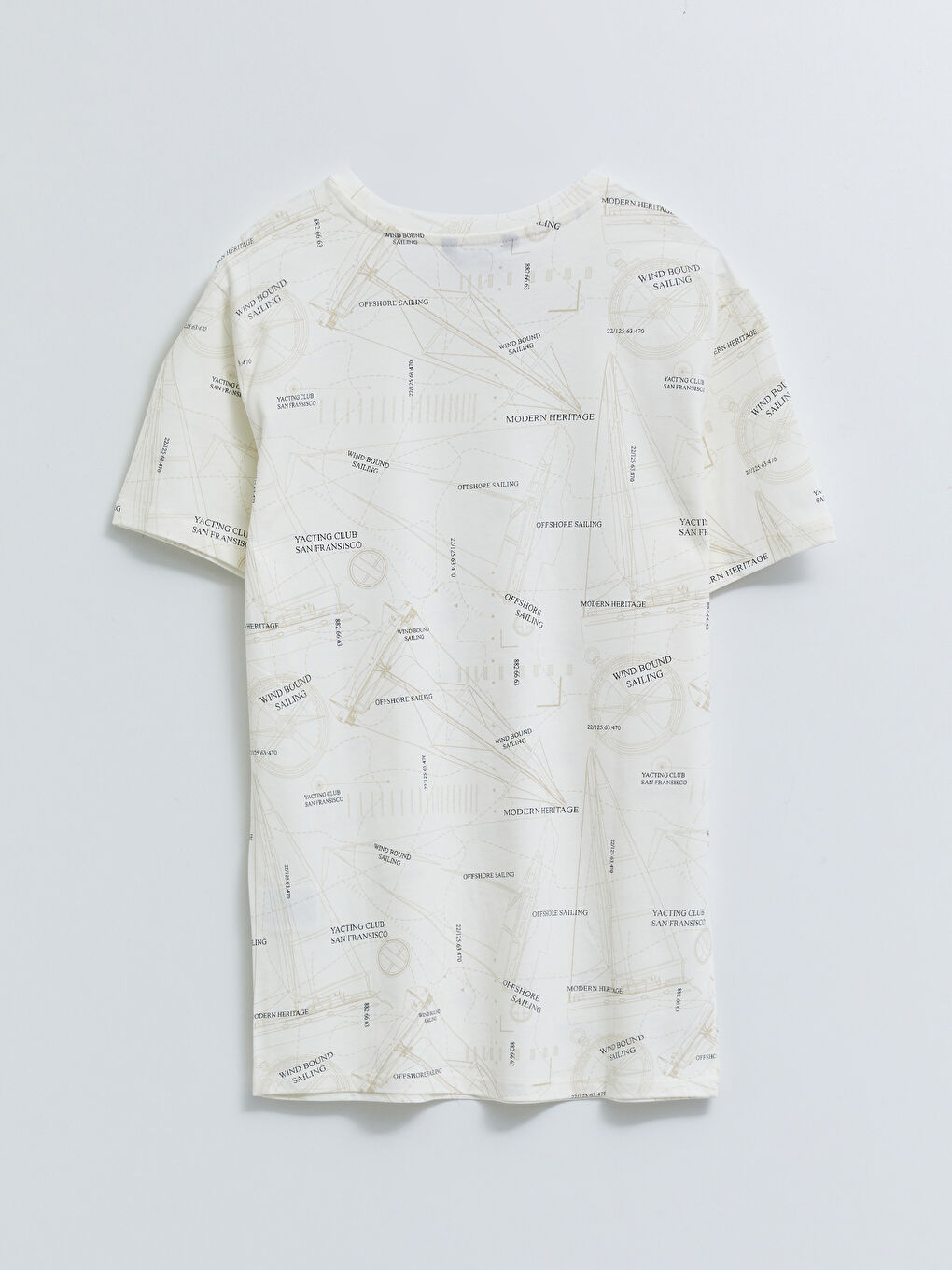 Ekru Bisiklet Yaka Kısa Kollu Baskılı Penye Erkek Tişört-6