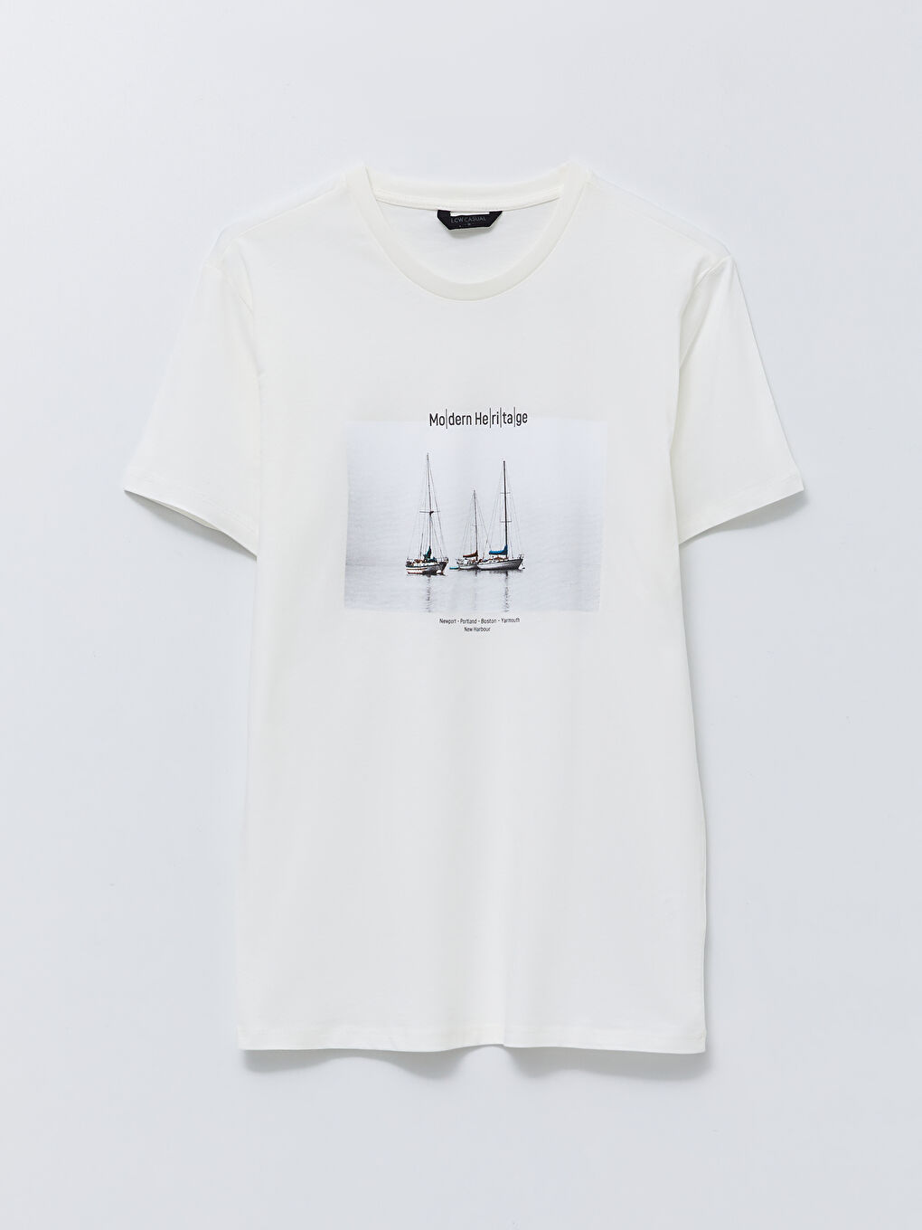 Ekru Bisiklet Yaka Kısa Kollu Baskılı Penye Erkek Tişört-5