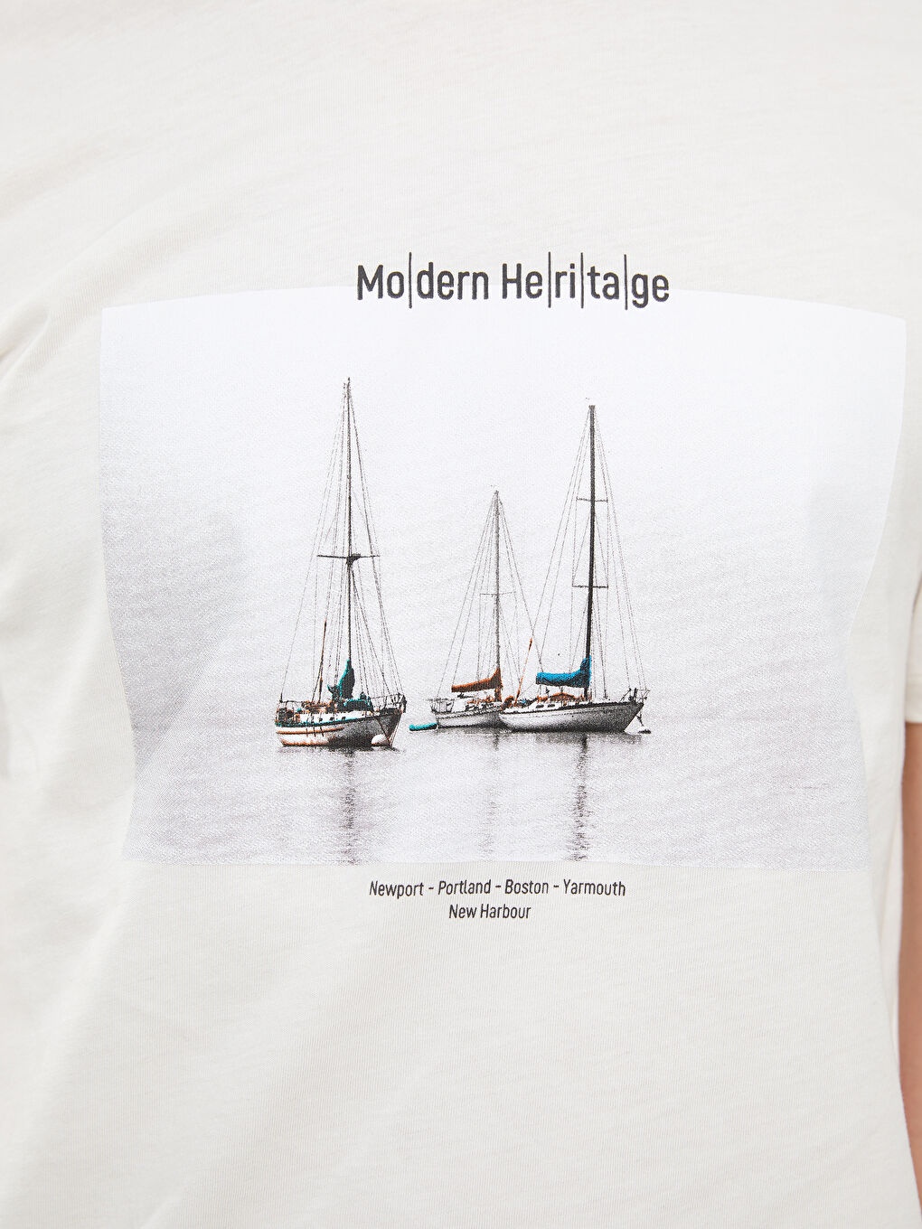 Ekru Bisiklet Yaka Kısa Kollu Baskılı Penye Erkek Tişört-3