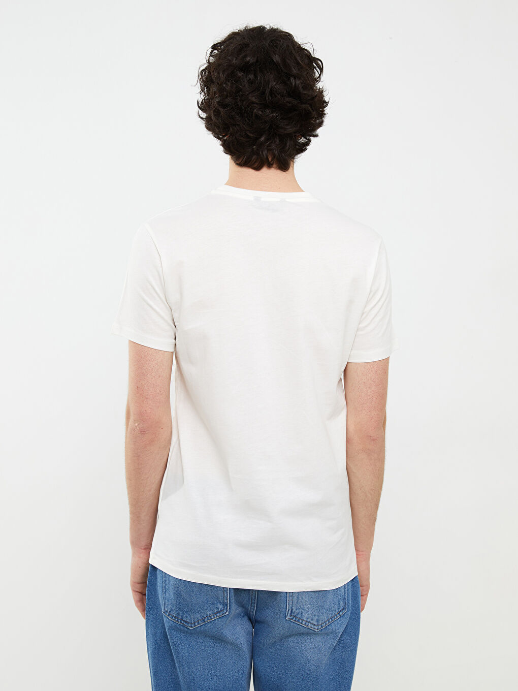 Ekru Bisiklet Yaka Kısa Kollu Baskılı Penye Erkek Tişört-4