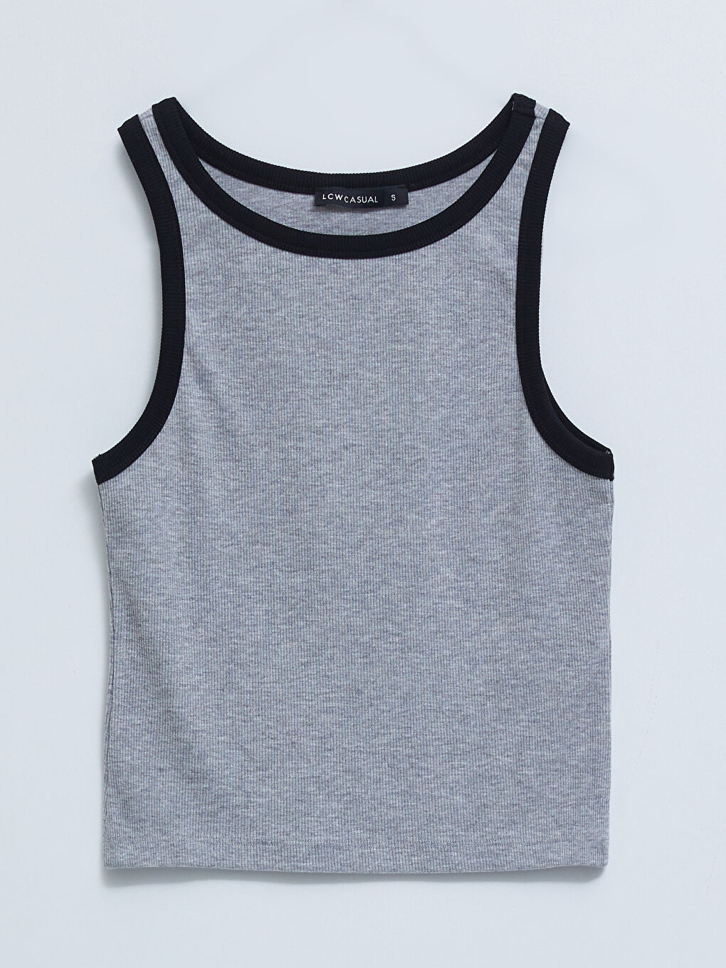 Gri Kadın Bisiklet Yaka Düz Crop-5