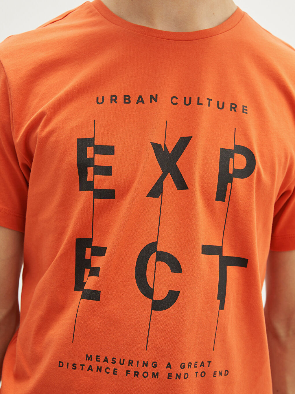 Turuncu Bisiklet Yaka Kısa Kollu Baskılı Penye Erkek Tişört-3
