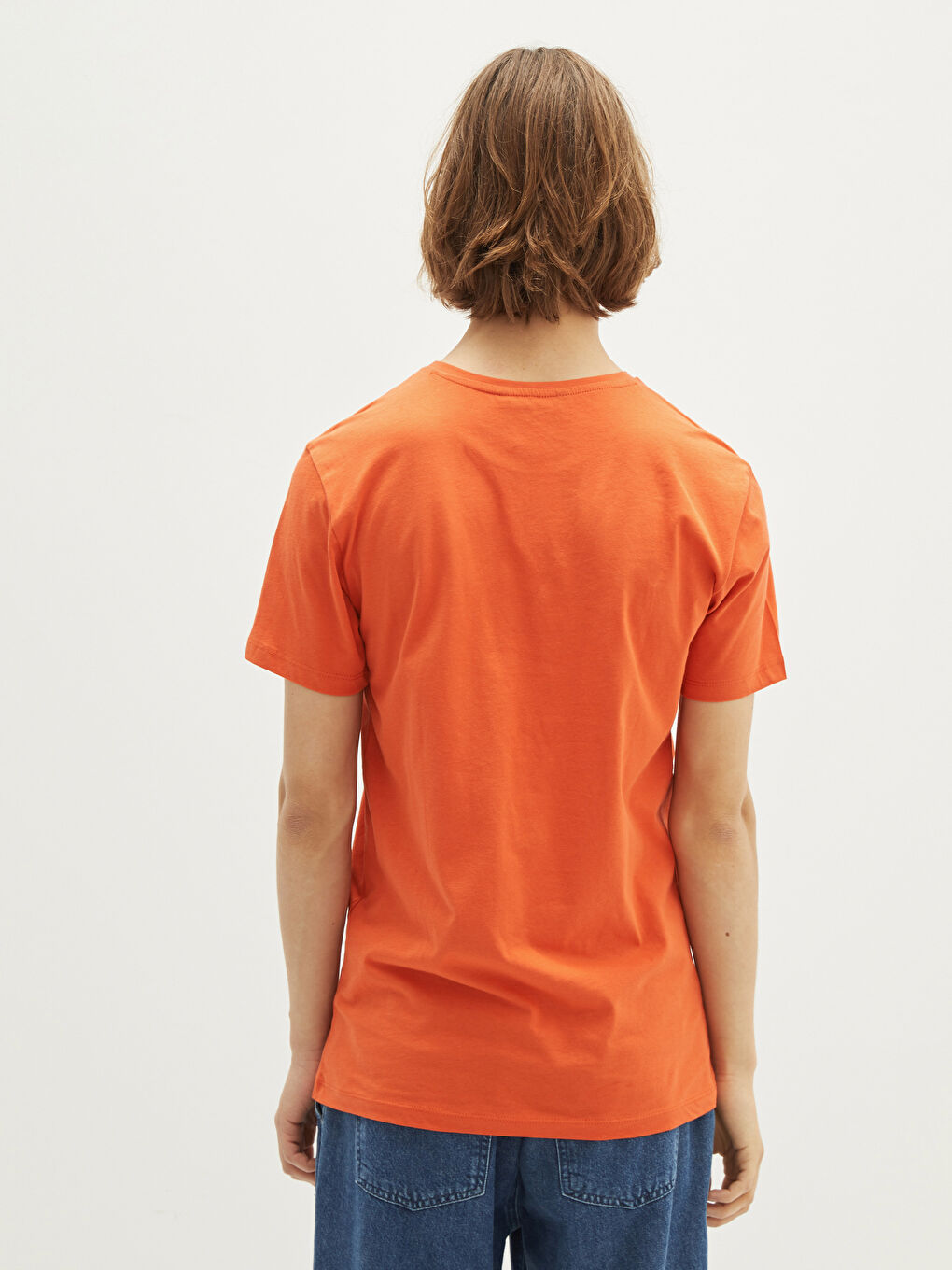 Turuncu Bisiklet Yaka Kısa Kollu Baskılı Penye Erkek Tişört-4
