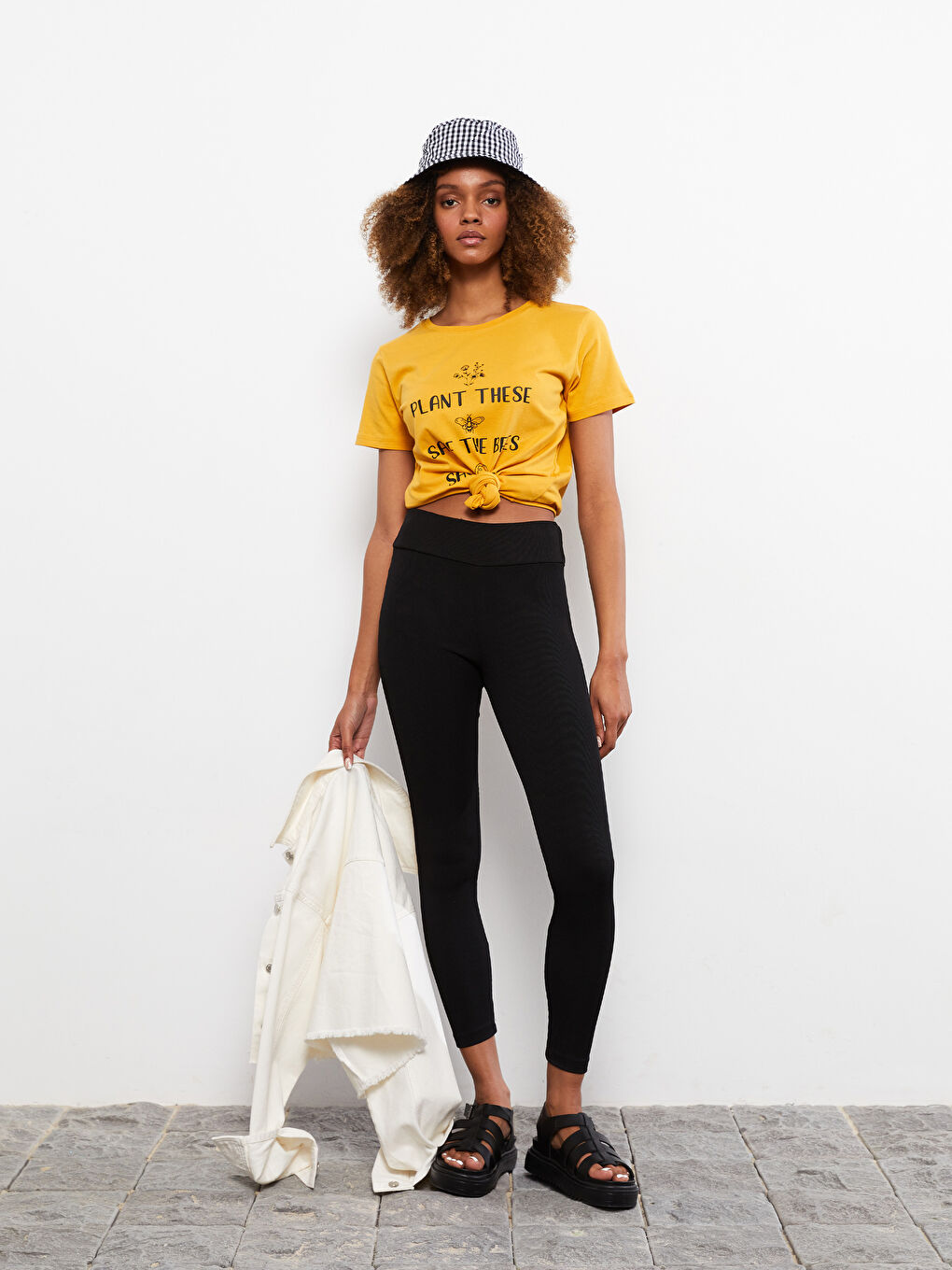 Siyah Kadın Beli Lastikli Düz Tayt