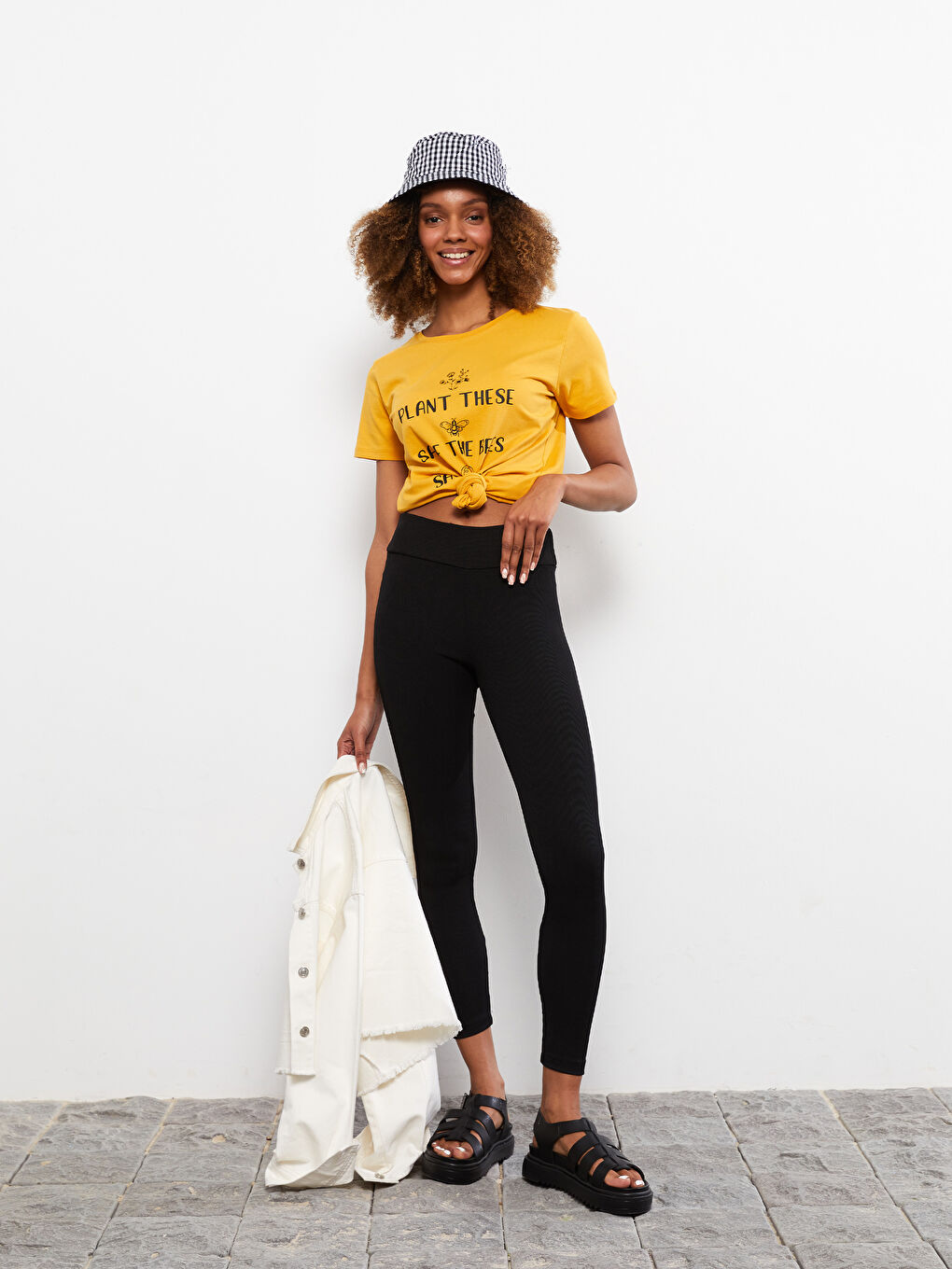 Siyah Kadın Beli Lastikli Düz Tayt-1