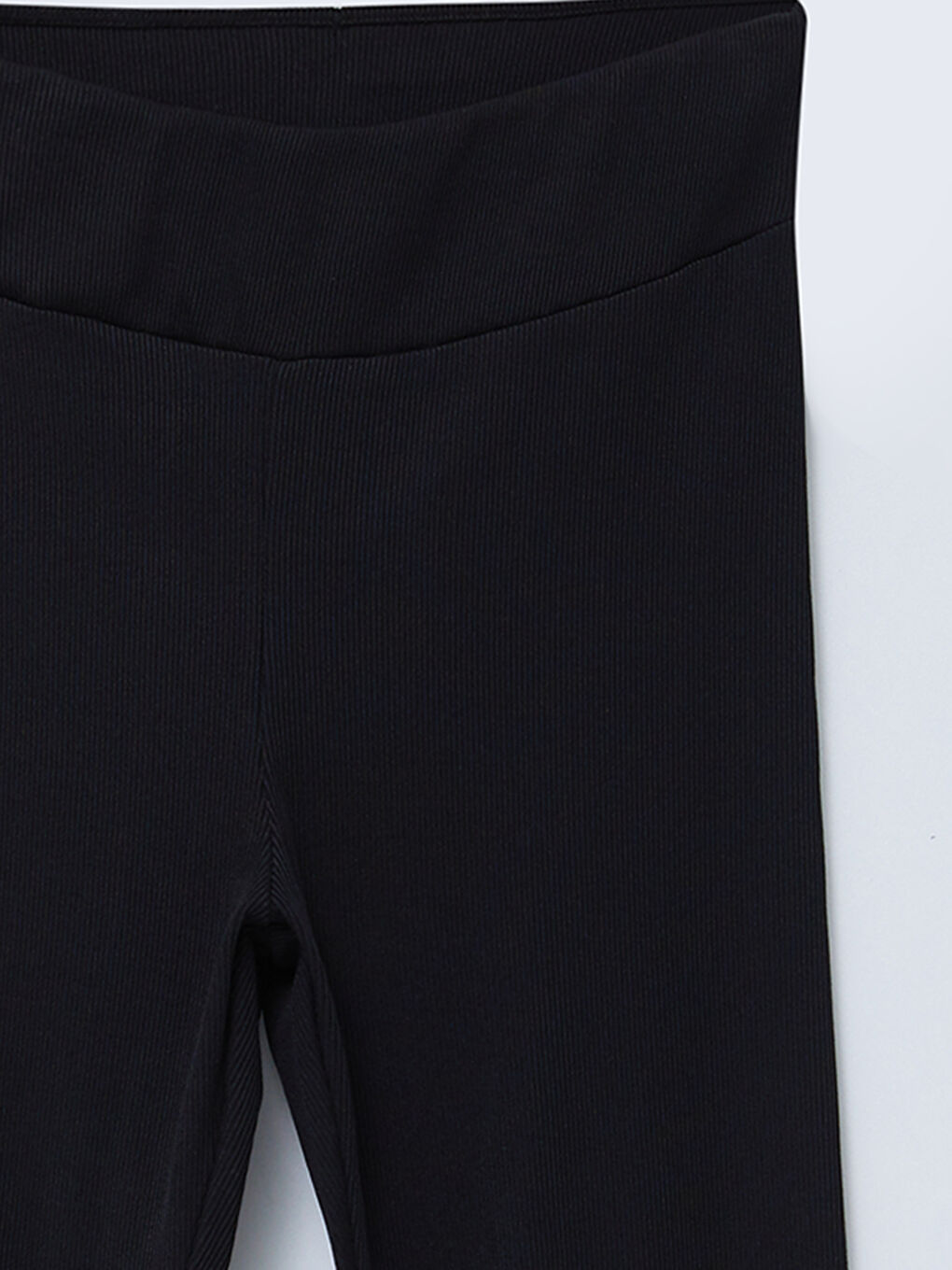 Siyah Kadın Beli Lastikli Düz Tayt-7