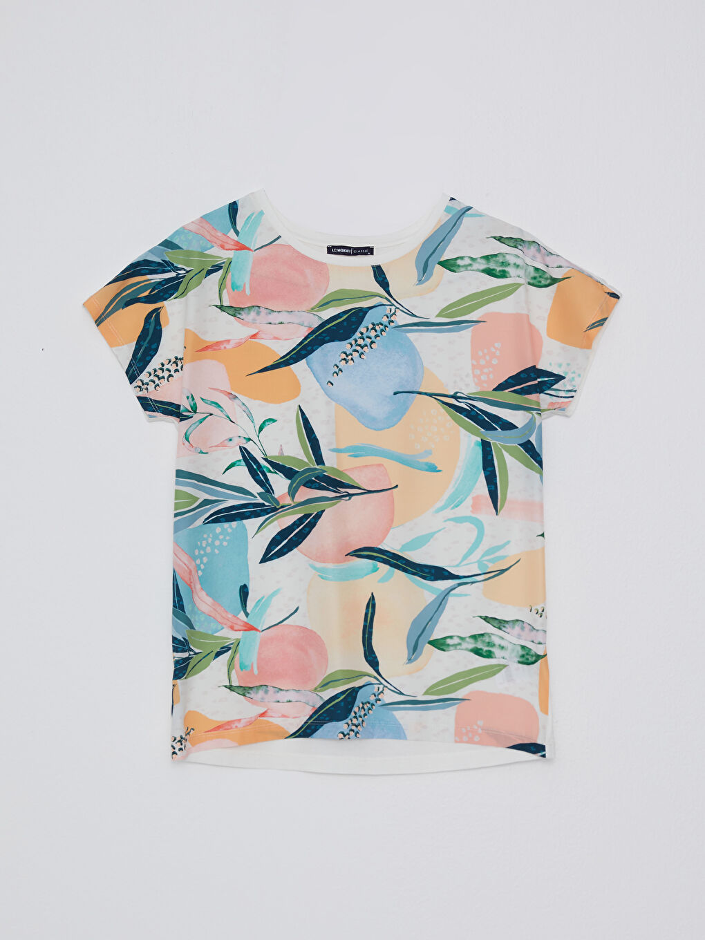 Karışık Bisiklet Yaka Desenli Kısa Kollu Kadın Tişört-5