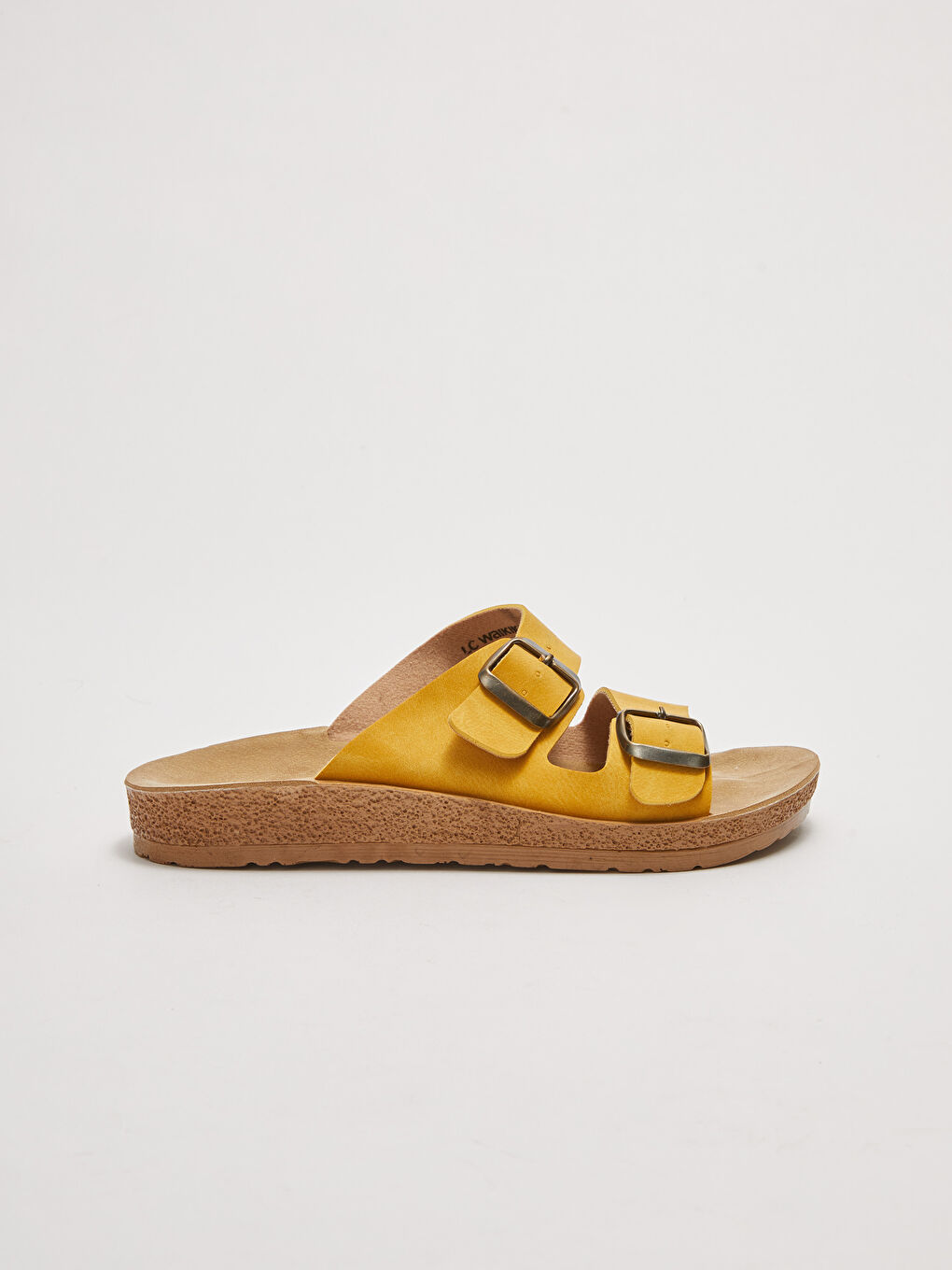 Sarı Çift Bantlı Toka Detaylı Kadın Terlik-1