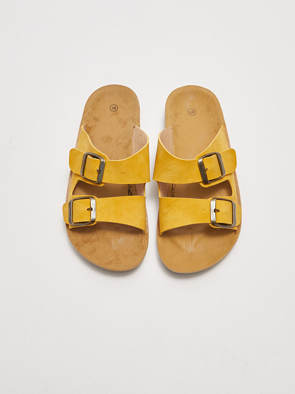 Sarı Çift Bantlı Toka Detaylı Kadın Terlik-2