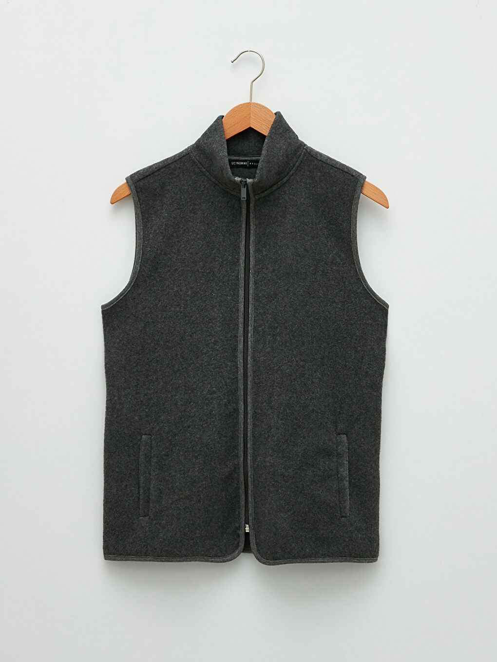 Antrasit Dik Yaka Düz Polar Kadın Yelek-5