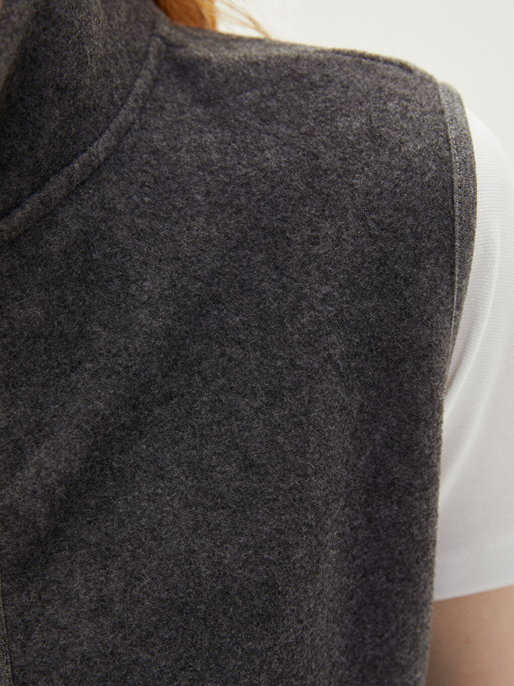 Antrasit Dik Yaka Düz Polar Kadın Yelek-3