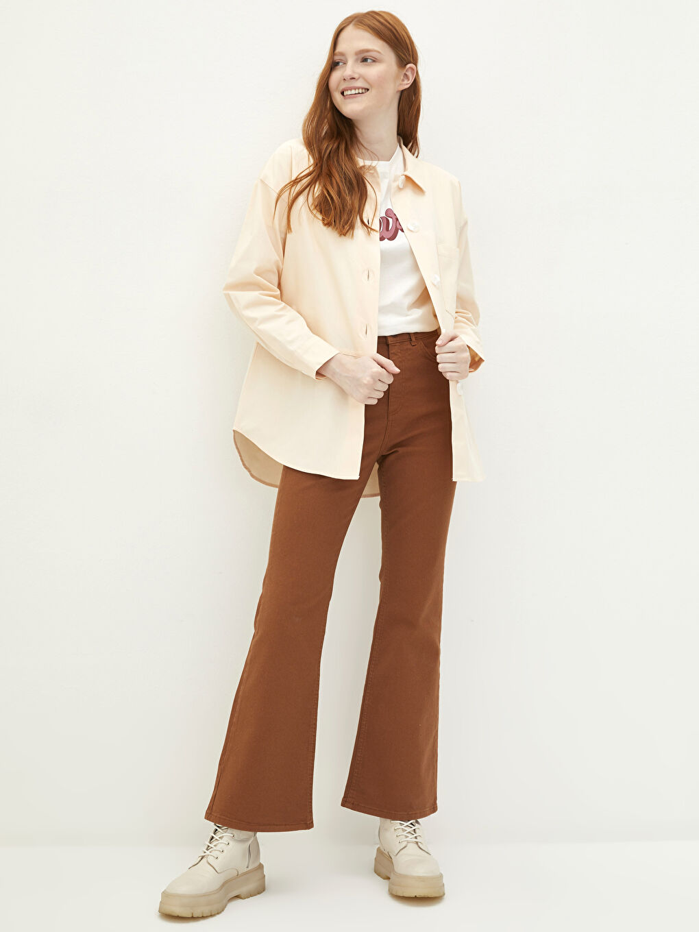 Plain Long Sleeve Oversize Gabardine Women's Shirt Tunic -S29924Z8-FQ8