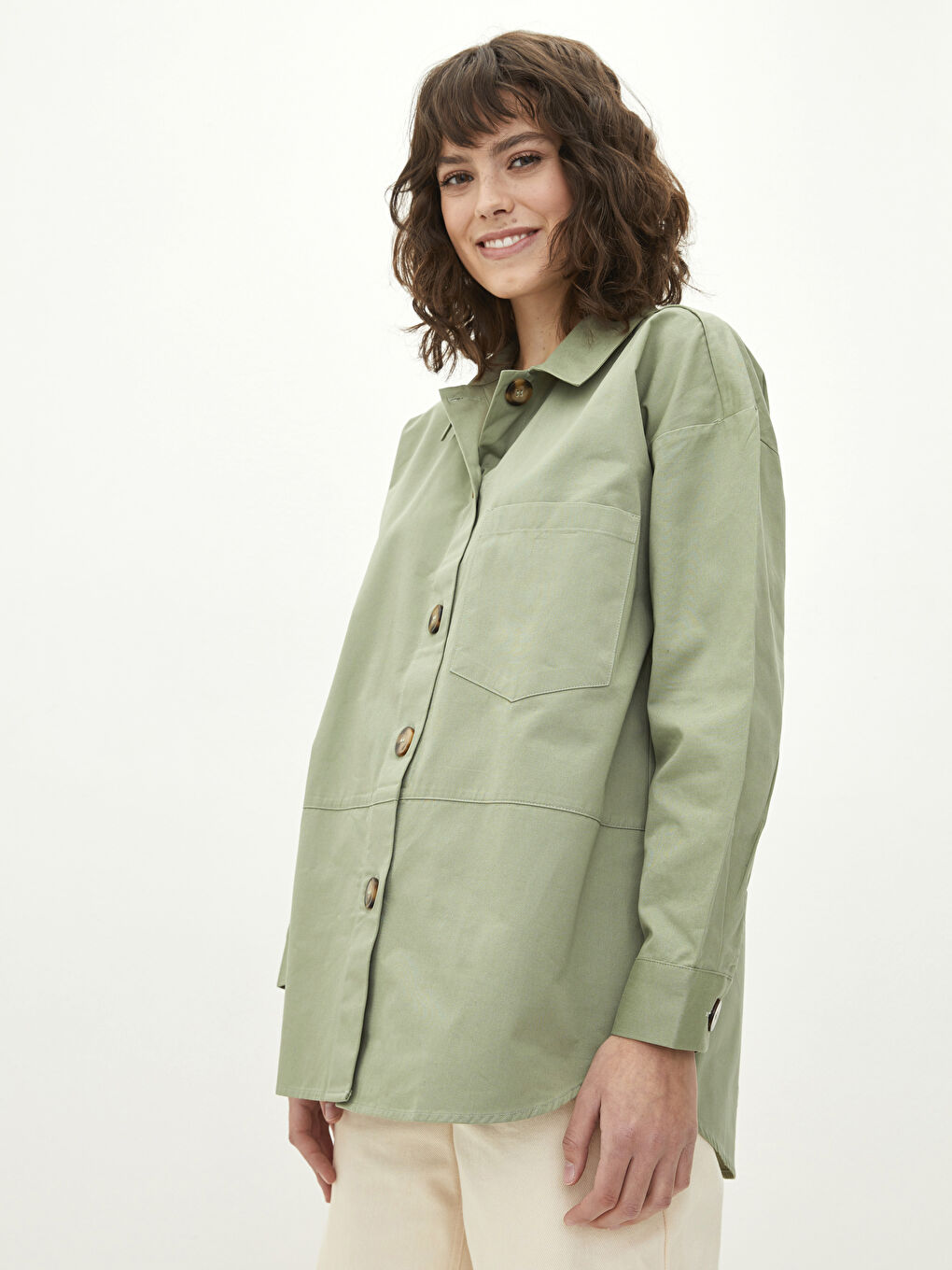 قميص تونيك سادة كم طويل أوفراسايز جبردين للسيدات-1