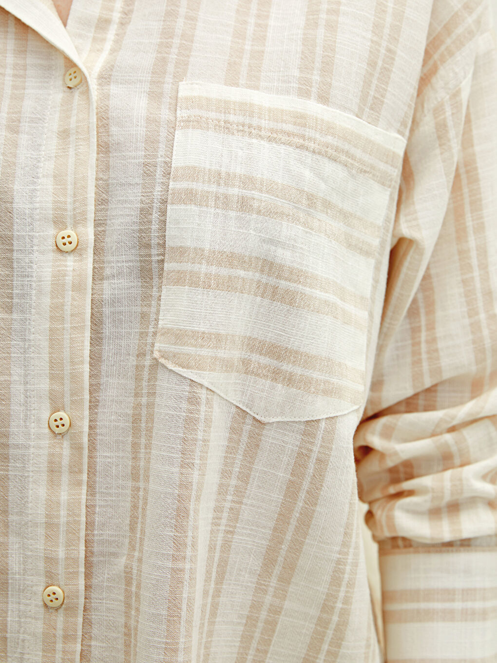 Cămașă pentru Femei din Bumbac cu Mâneci Lungi și Dungi cu Nasturi-2