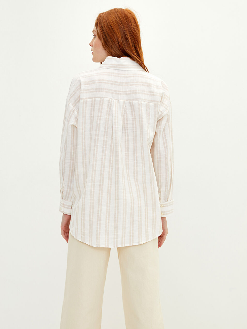 Cămașă pentru Femei din Bumbac cu Mâneci Lungi și Dungi cu Nasturi-4