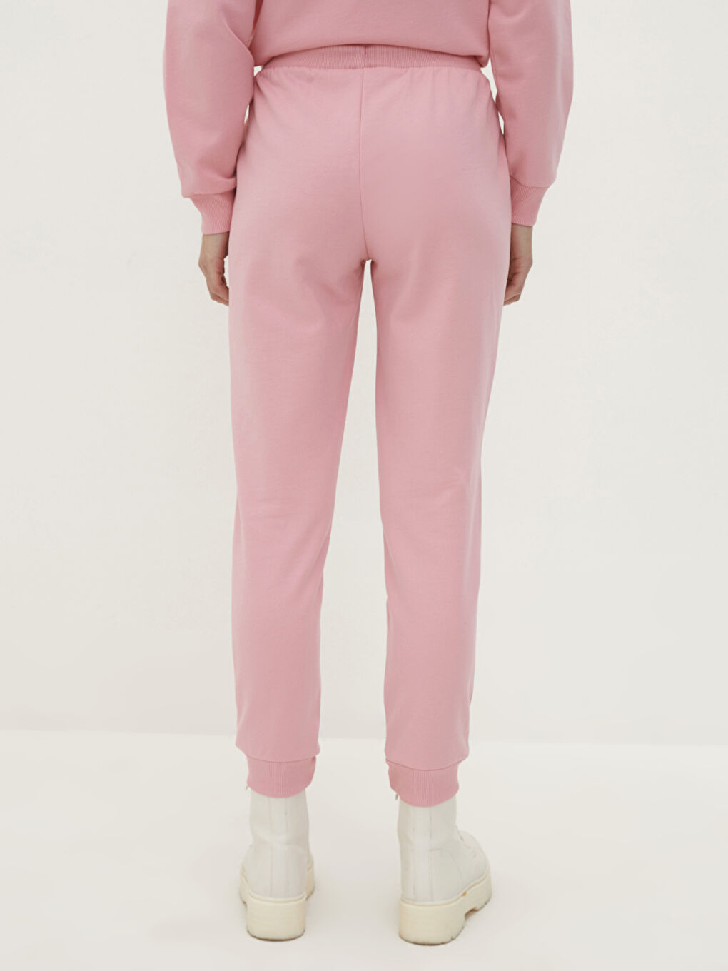 Pembe Beli Lastikli Yazı Baskılı Kadın Jogger Eşofman Altı-4