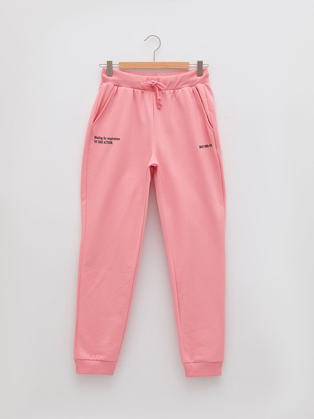 Pembe Beli Lastikli Yazı Baskılı Kadın Jogger Eşofman Altı-5