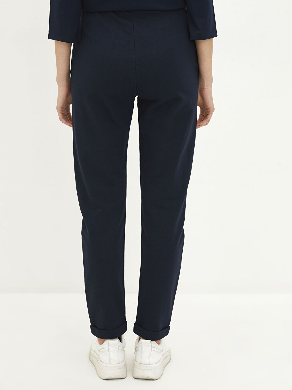 Lacivert Beli Lastikli Düz Pamuklu Kadın Eşofman Altı-4