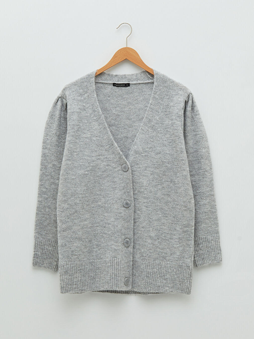 Gri V Yaka Kadın Triko Hırka-5