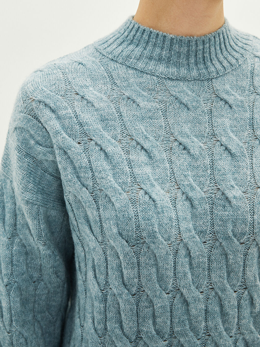 Half Turtleneck Patterned Long Sleeve Oversize Women's Knitwear Tunic-3