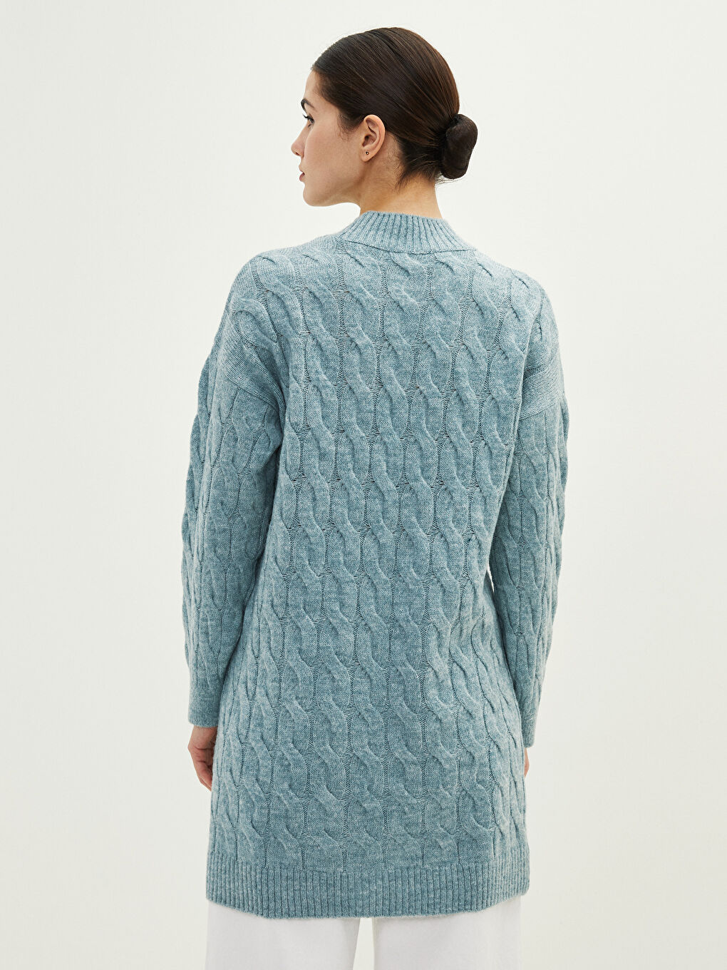 Half Turtleneck Patterned Long Sleeve Oversize Women's Knitwear Tunic-4