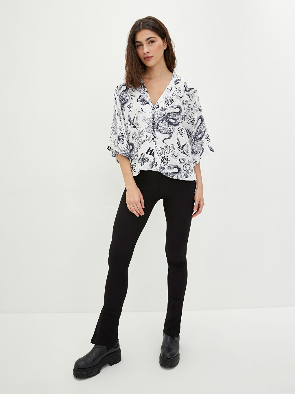 Front Button Closure Printed Short Sleeve Viscose Women's Shirt-1