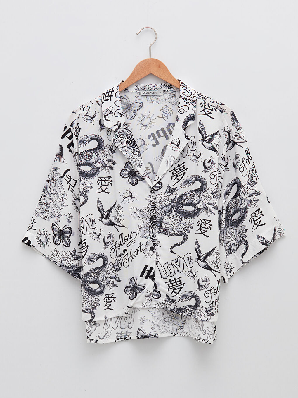 Front Button Closure Printed Short Sleeve Viscose Women's Shirt-5