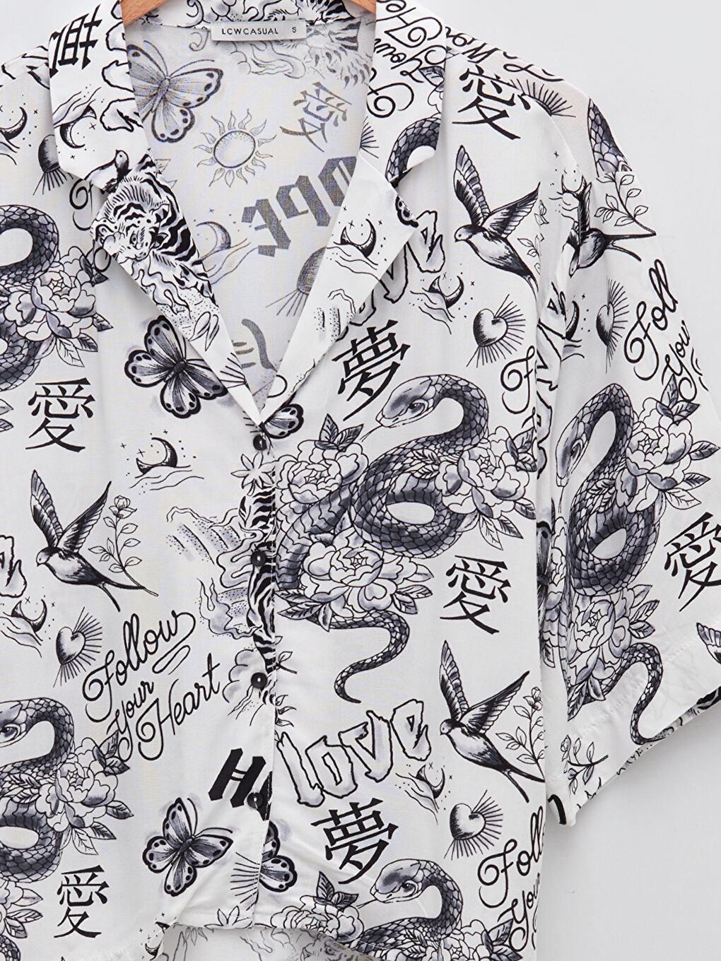 Front Button Closure Printed Short Sleeve Viscose Women's Shirt-7