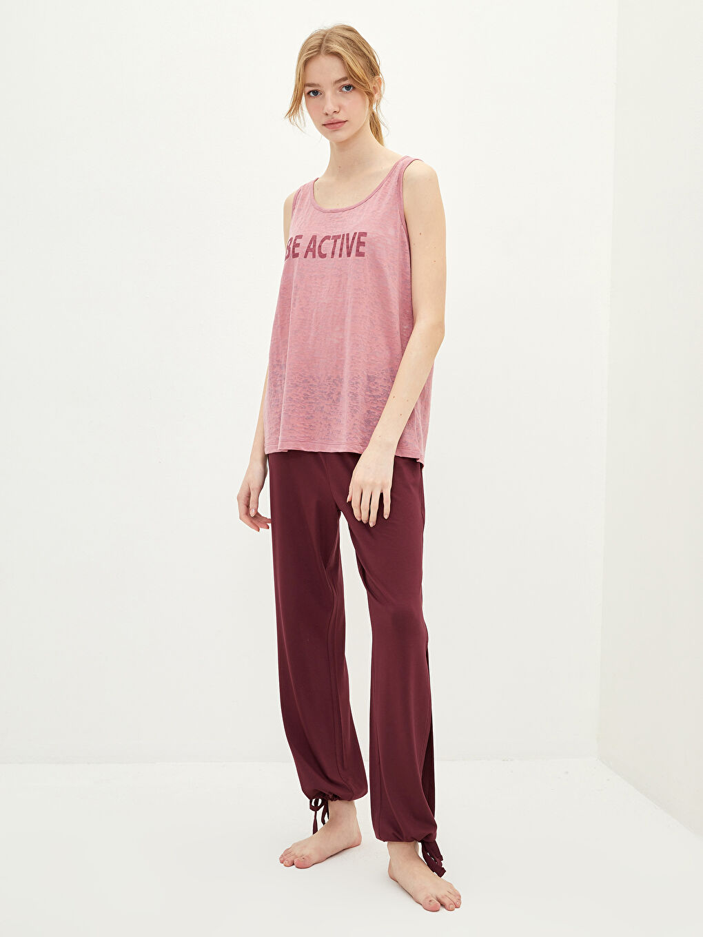 Women's U Neck Letter Printed Sleeveless Pajama Top -S29996Z8-GEA