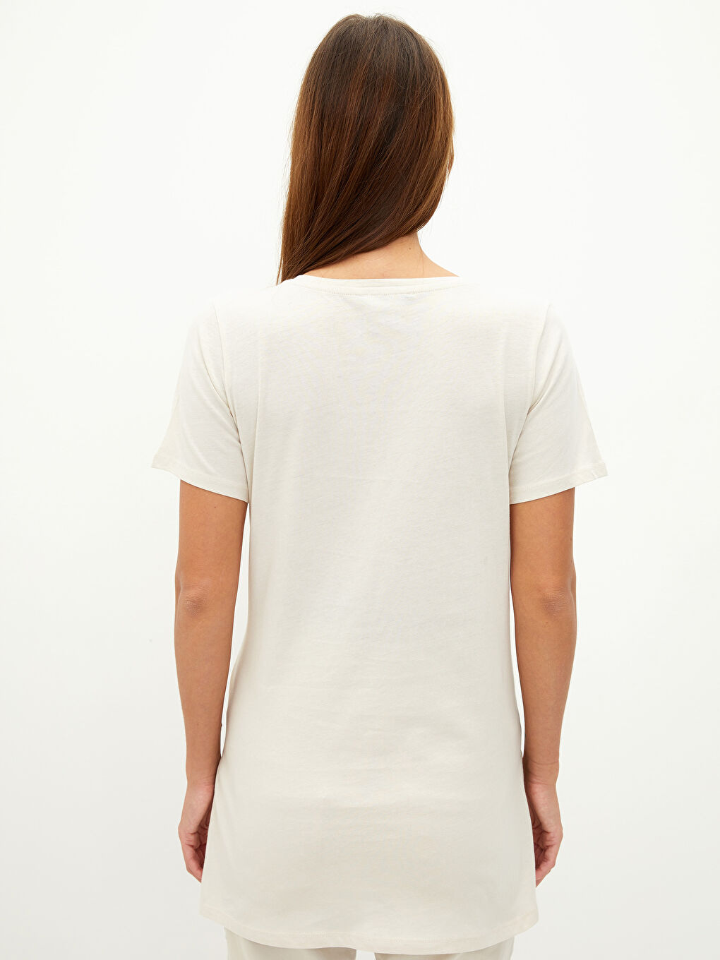 Gri V Yaka Düz Kısa Kollu Pamuklu Hamile Tişört-4