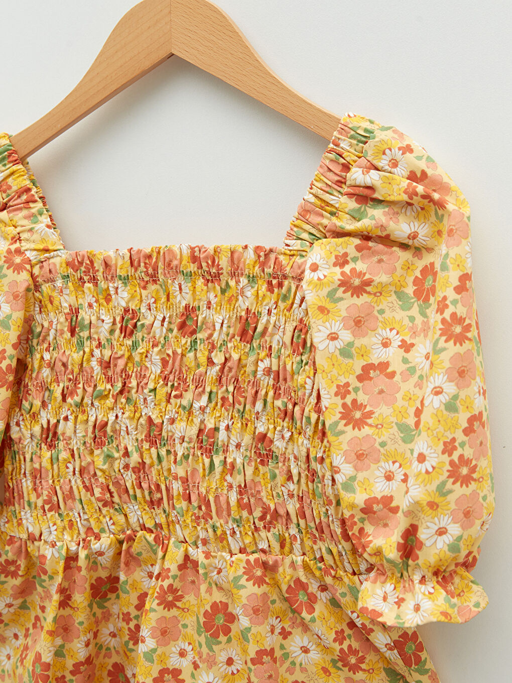 Square Neck Printed Short Sleeve Poplin Girls Dress-2