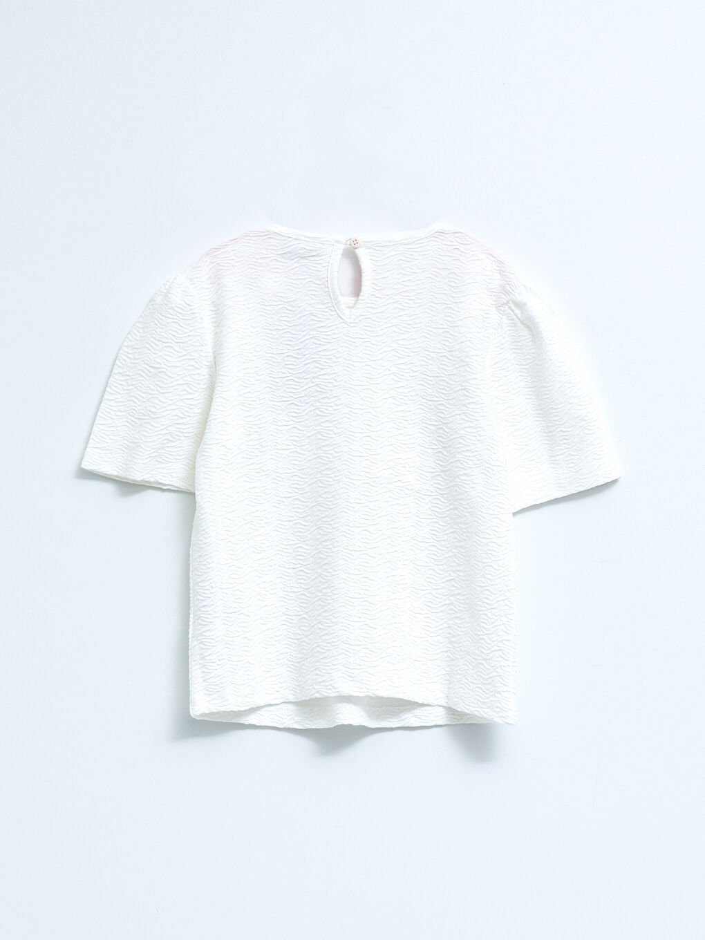 Ekru Bisiklet Yaka Dantel Detaylı Kısa Kollu Kız Çocuk Bluz-1