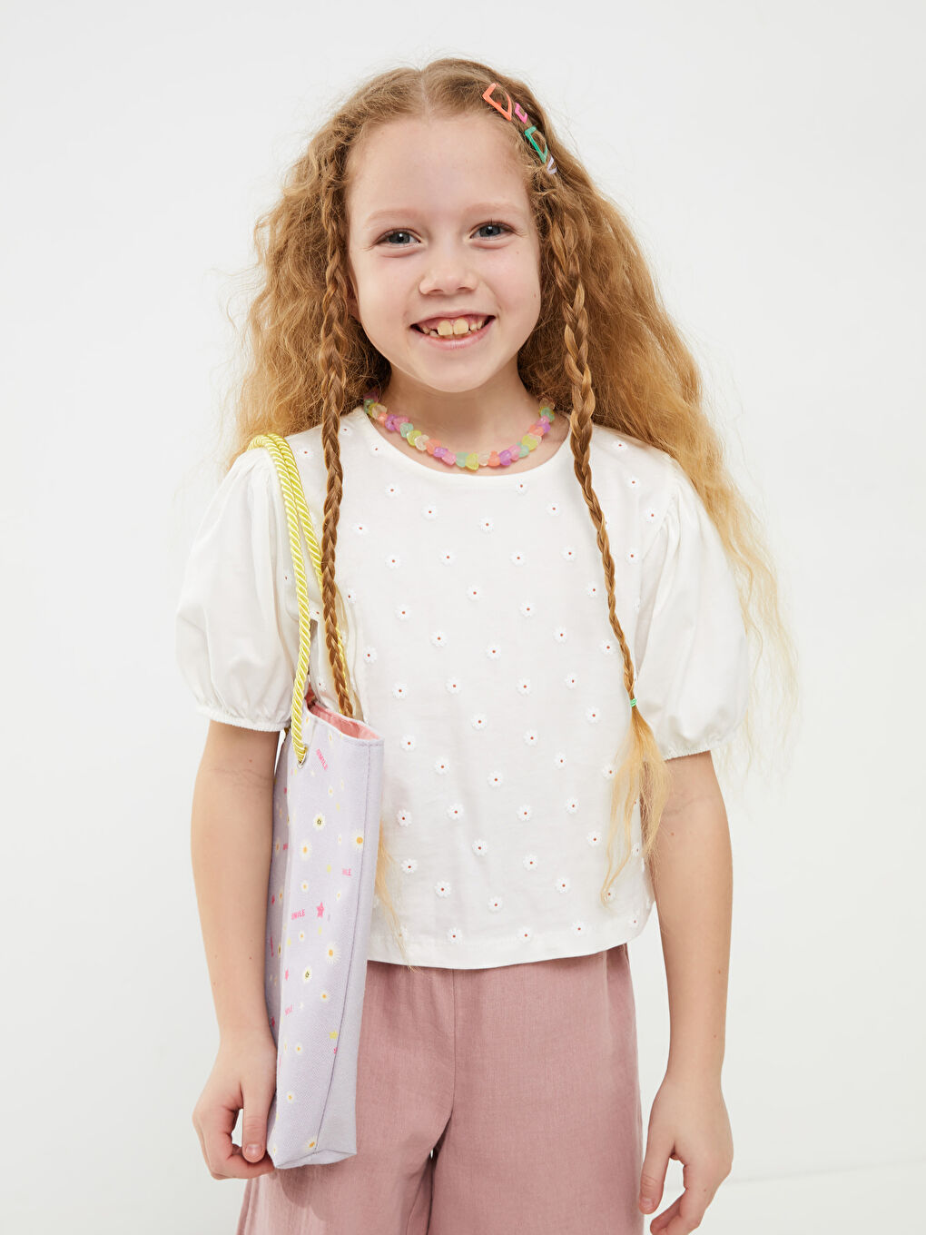 Blouse Fille à Manches Courtes Imprimée à Col Rond