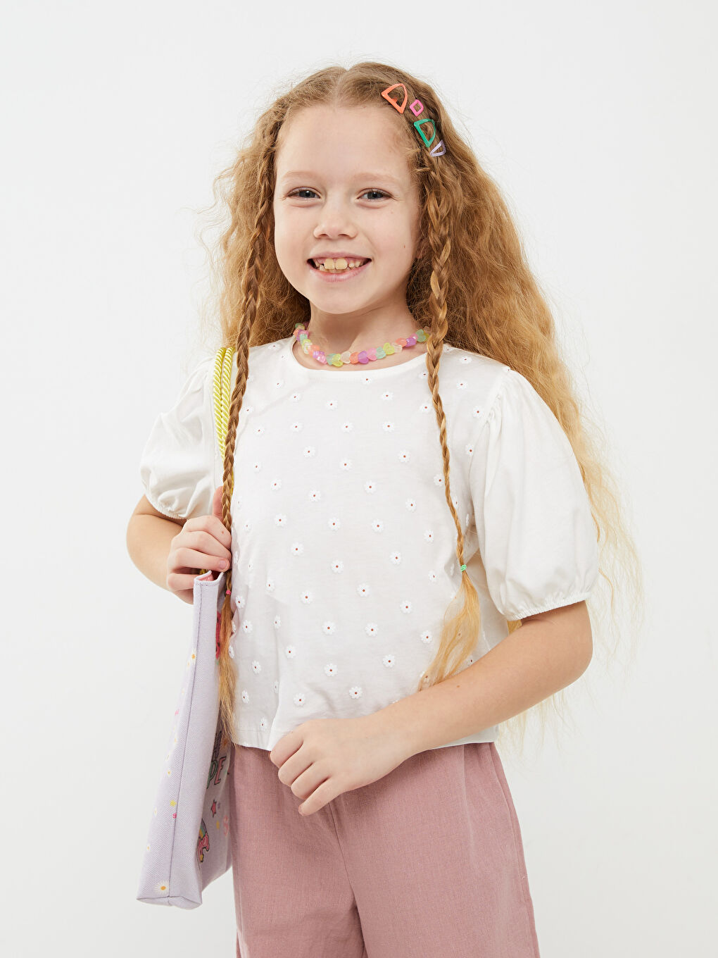 Blouse Fille à Manches Courtes Imprimée à Col Rond-1