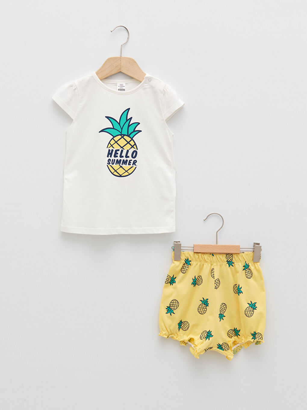 Пижамный комплект для малышек девочек с круглым вырезом, коротким рукавом и принтом из хлопка