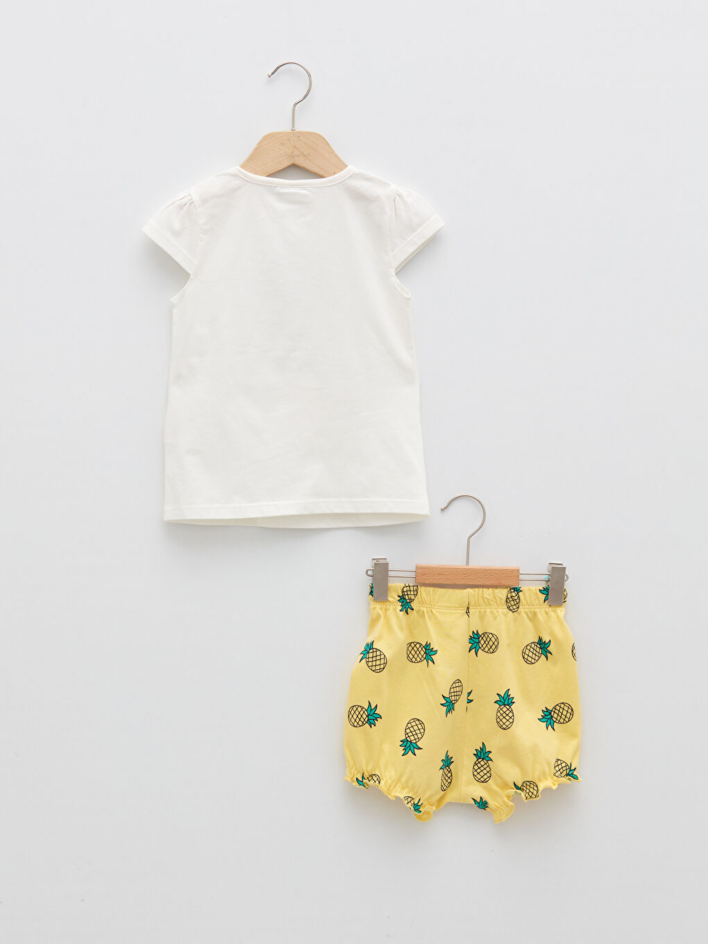 Пижамный комплект для малышек девочек с круглым вырезом, коротким рукавом и принтом из хлопка-1