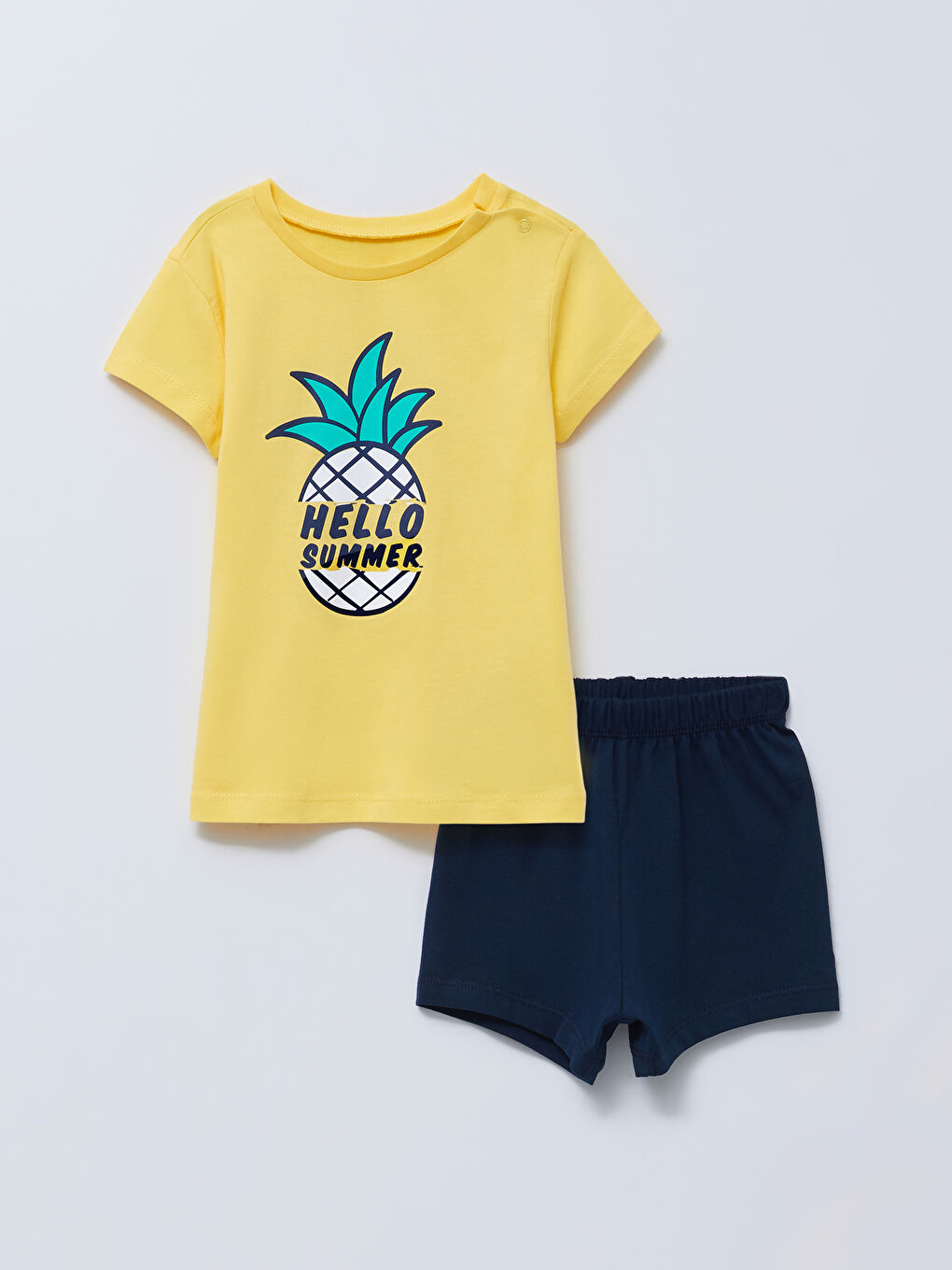 Sarı Bisiklet Yaka Kısa Kol Baskılı Pamuklu Erkek Bebek Pijama Takımı