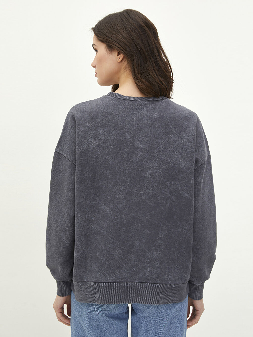 LCW Vision Siyah Bisiklet Yaka Oversize Kadın Sweatshirt - 4