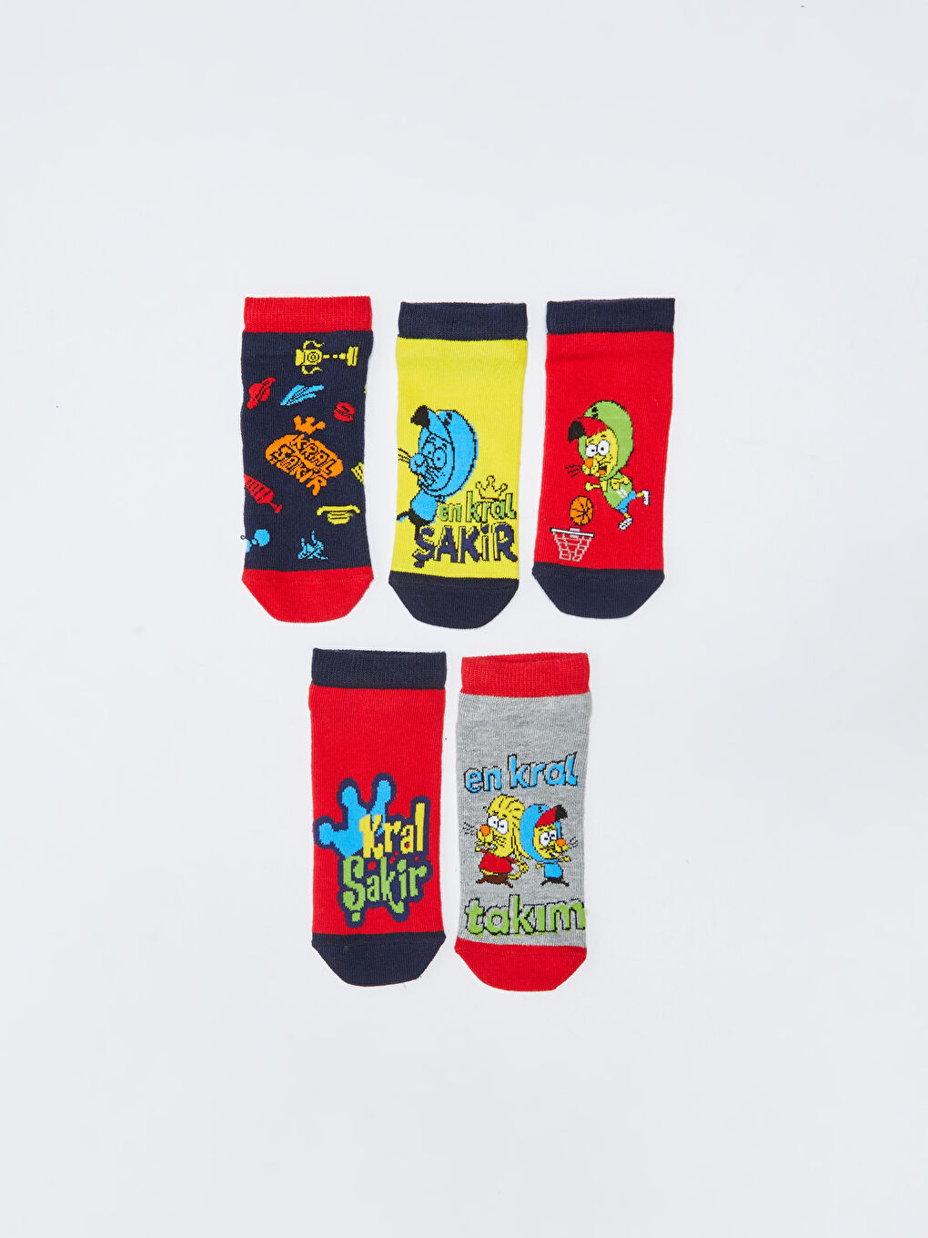 Karışık Kral Şakir Desenli Erkek Çocuk Patik Çorap 5'li-1