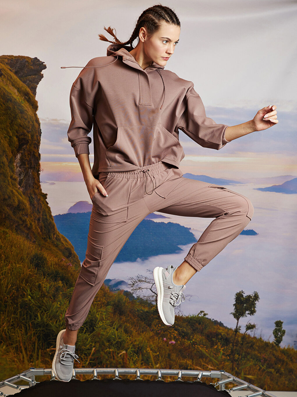 بنطلون رياضي خارجي للسيدات بخصر مطاطي وجيوب مستقيمة-2