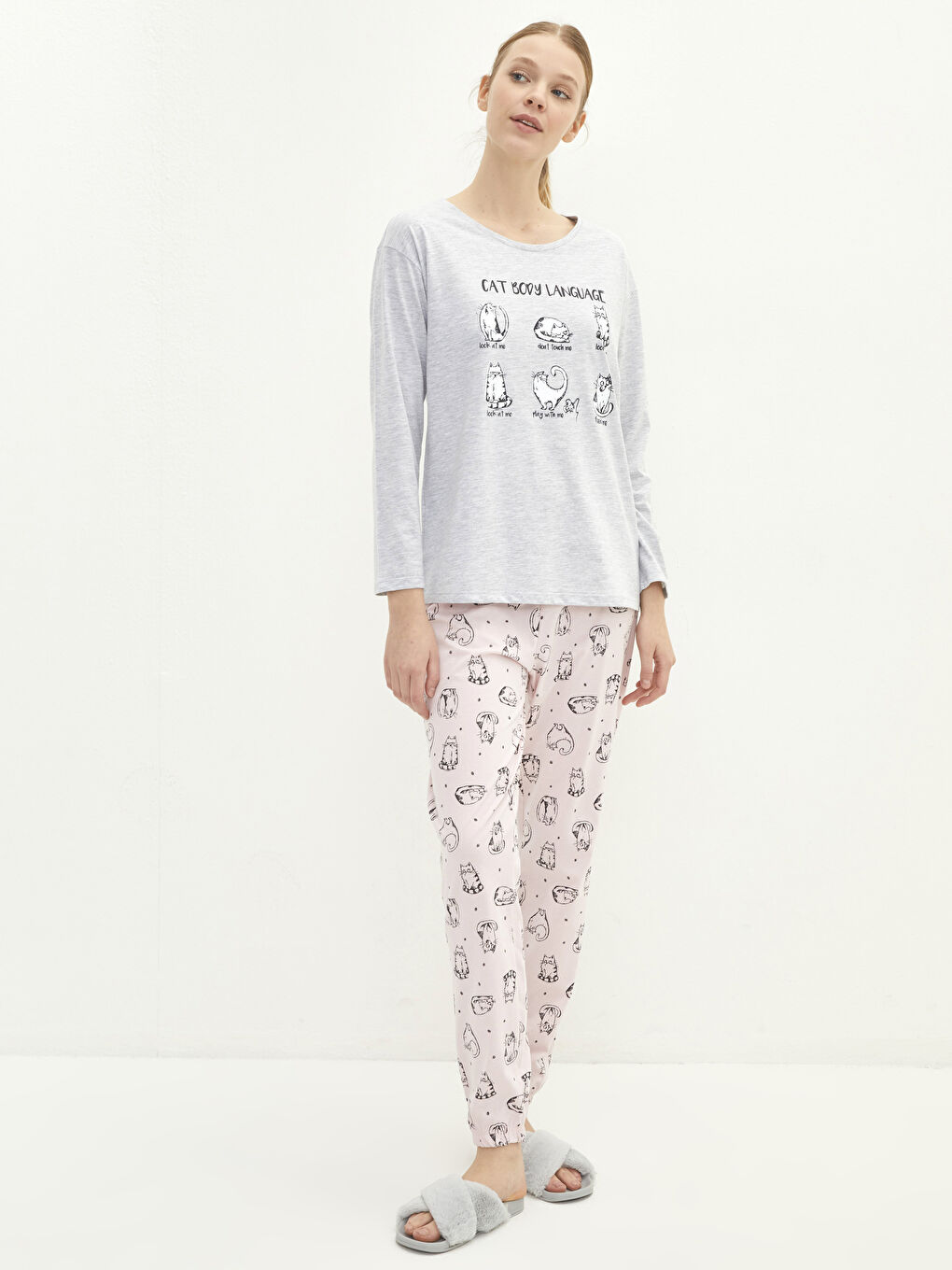 Crew Neck Printed Long Sleeve Women's Pyjama Set-2