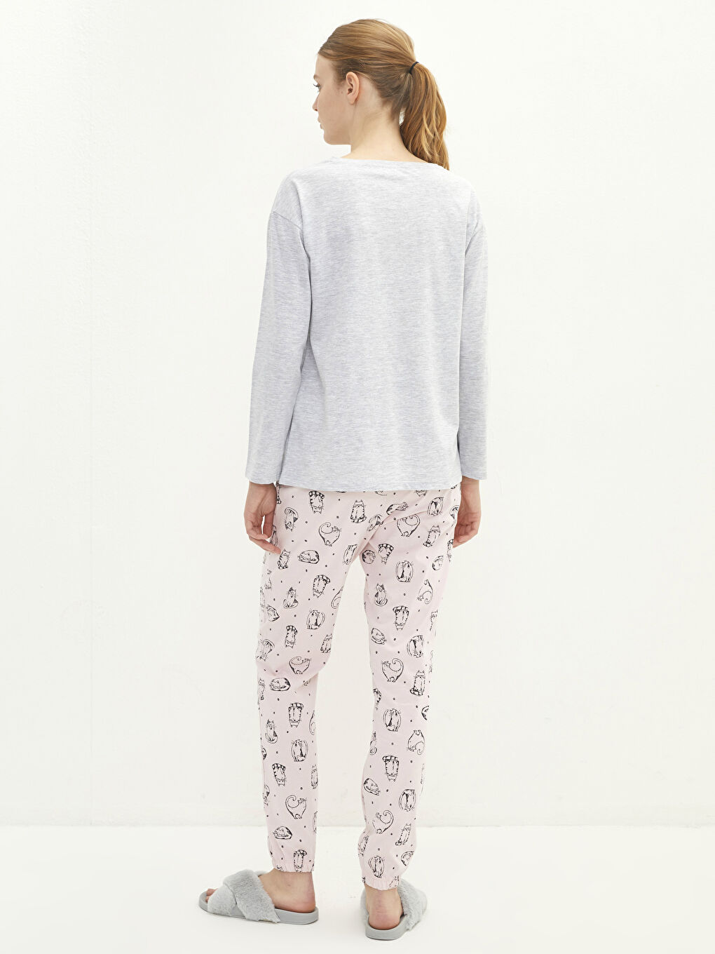 Crew Neck Printed Long Sleeve Women's Pyjama Set-4