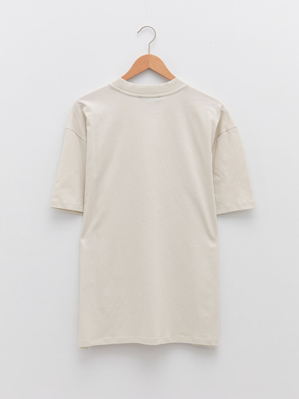 Bej Bisiklet Yaka Baskılı Kısa Kollu Erkek Tişört-6