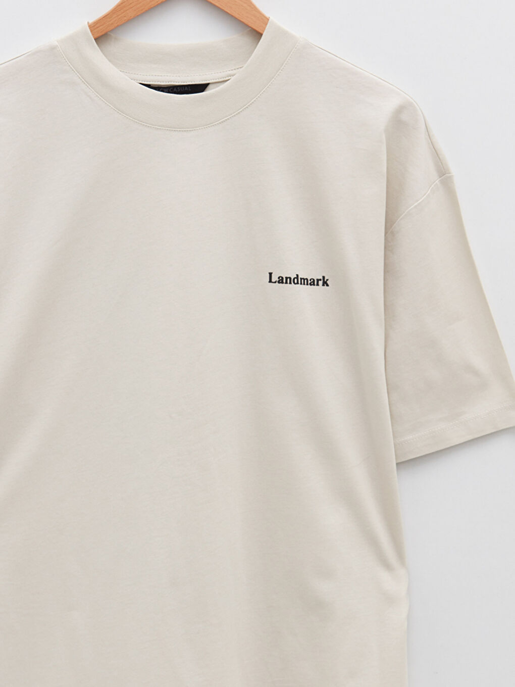 Bej Bisiklet Yaka Baskılı Kısa Kollu Erkek Tişört-7