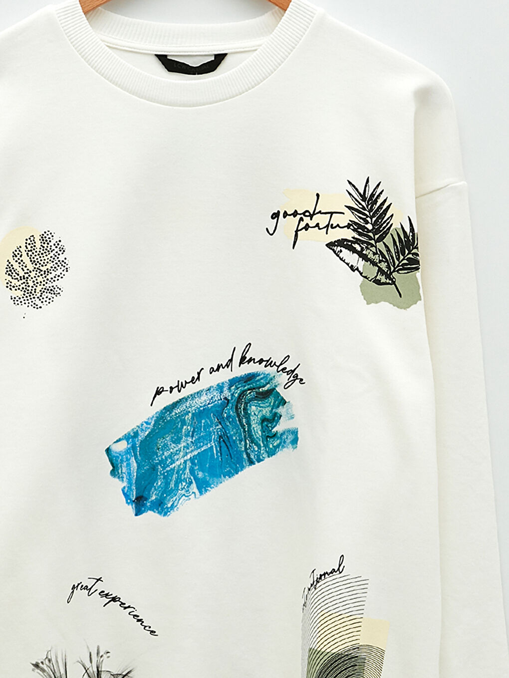 Ekru Bisiklet Yaka Uzun Kollu Baskılı Erkek Sweatshirt-7