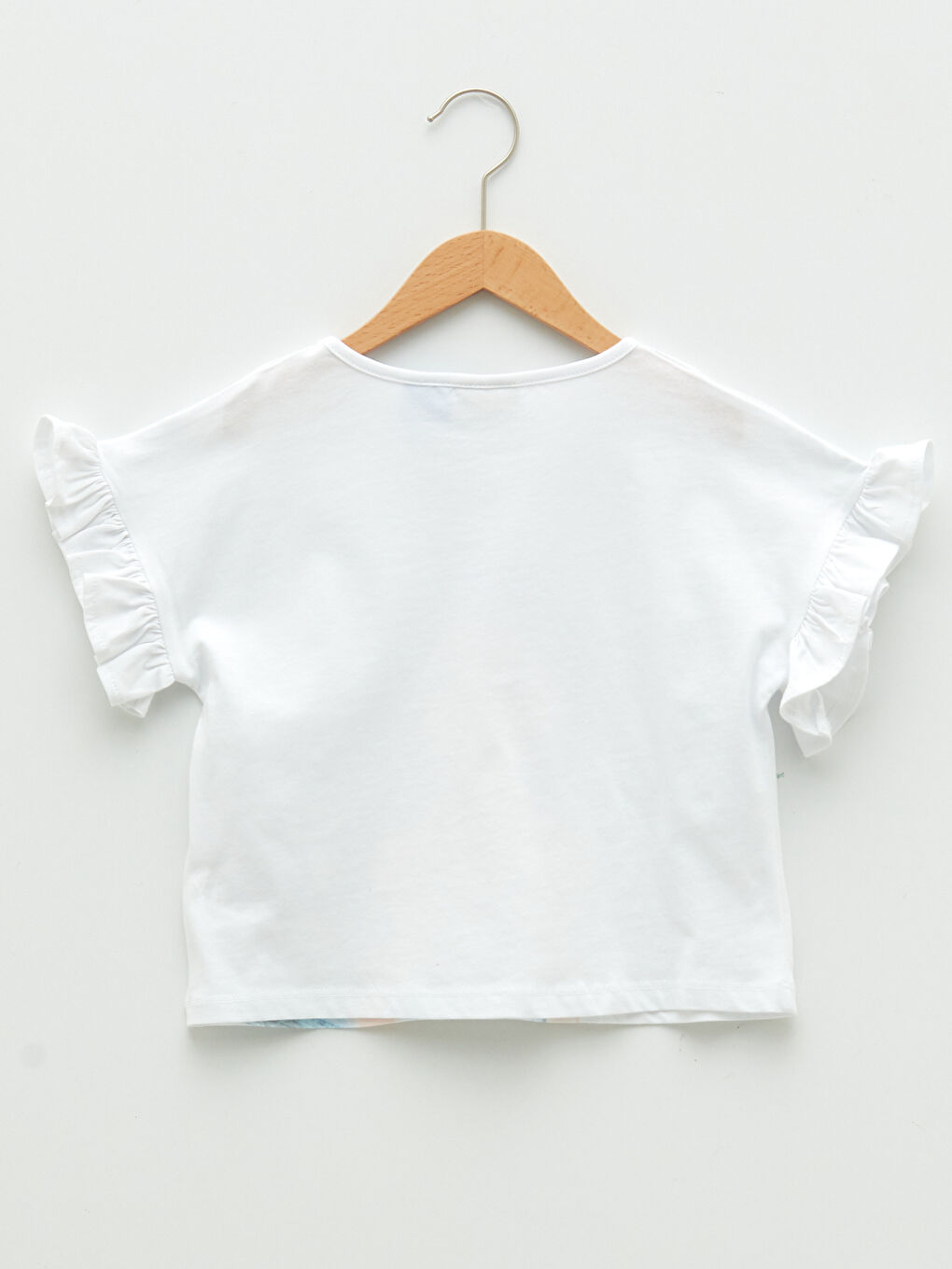 Beyaz Bisiklet Yaka Elsa Baskılı Kısa Kollu Kız Çocuk Tişört-1