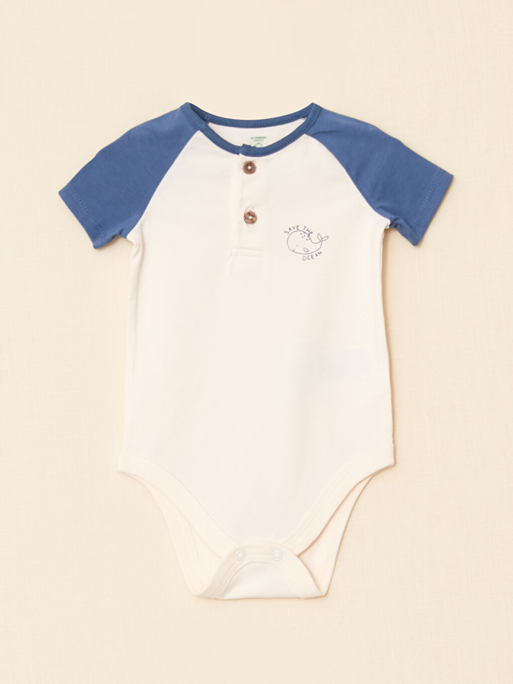 Ekru Bisiklet Yaka Kısa Kollu Erkek Bebek Çıtçıtlı Body ve Şort 2'li Takım-1