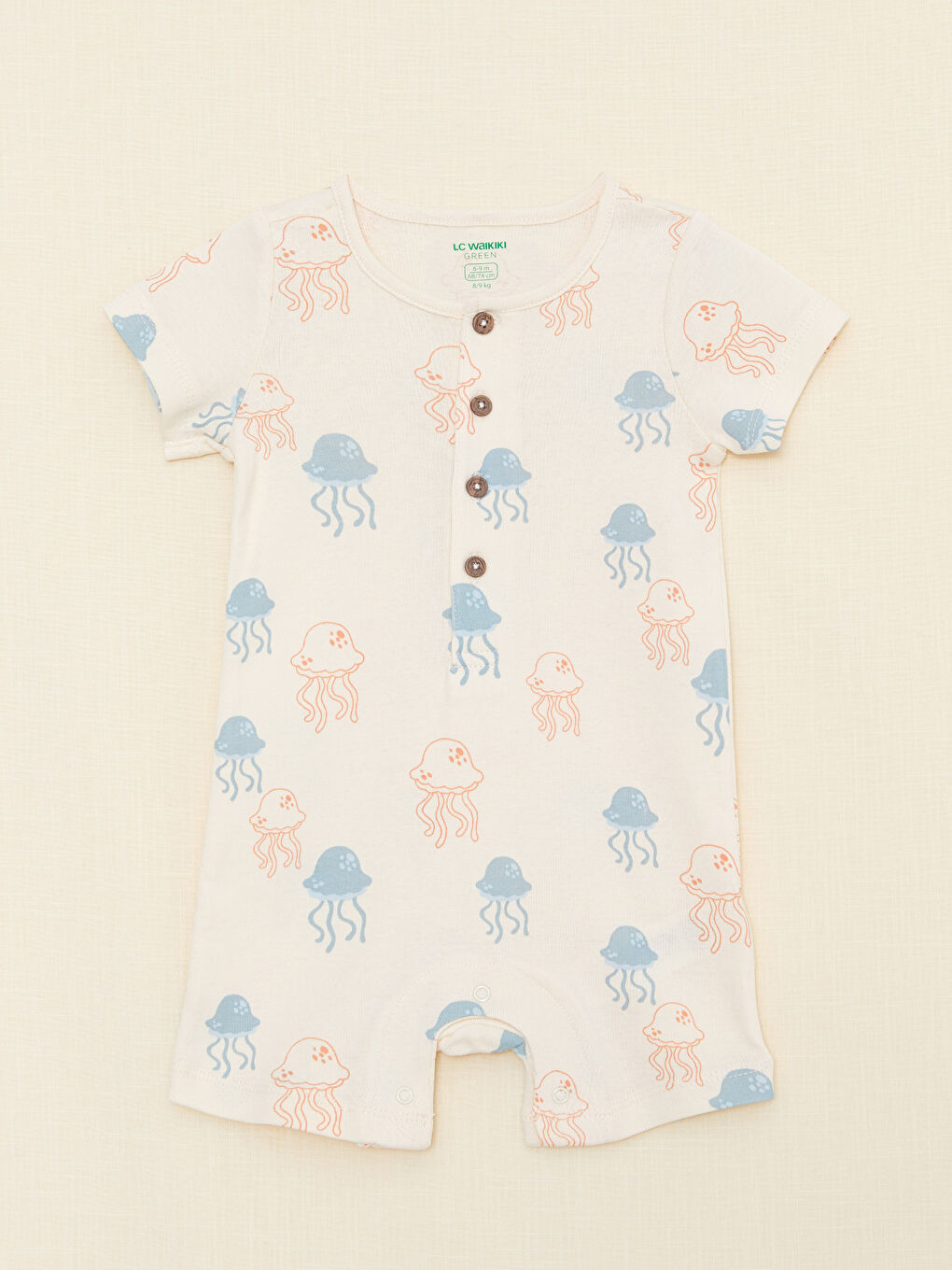 Crew Neck Short Sleeve Printed Baby Boy Jumpsuit